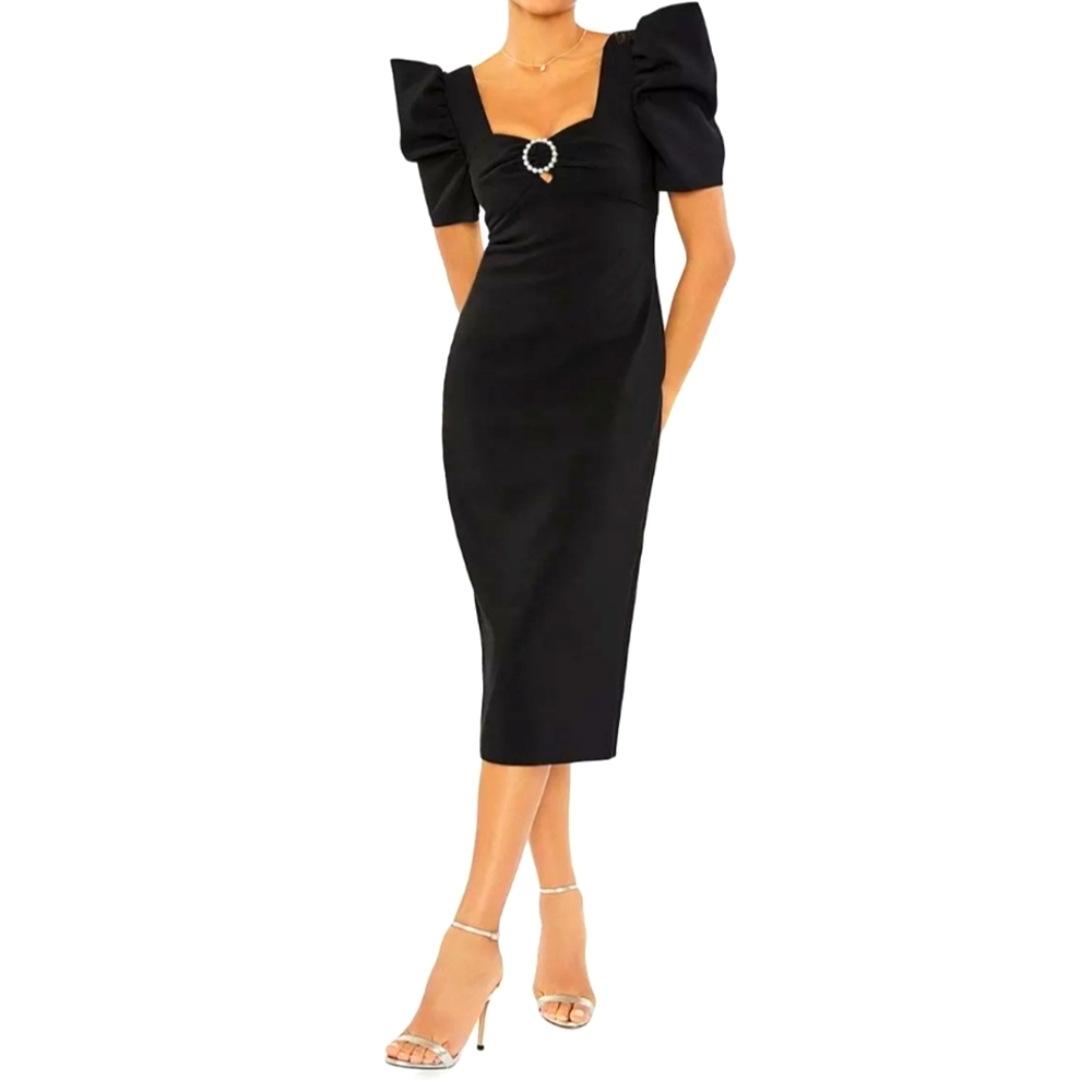 $268 Likely Women's Black Sweetheart Short Sleeve Midi Sheath Dress Size 00